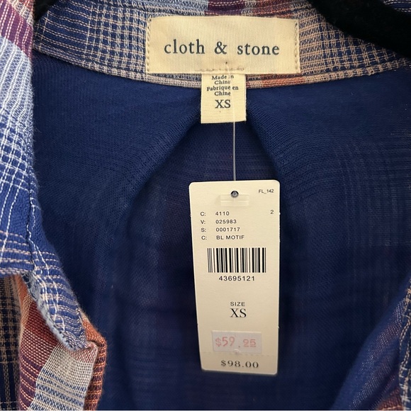 New Anthropologie Cloth & Stone 100% Cotton Plaid Flannel size XS - Picture 6 of 7